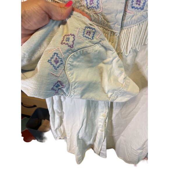 Vintage 80s 90 HGNY Western Fringe Southwest Detail Long Sleeve Button Down Top - Picture 4 of 10